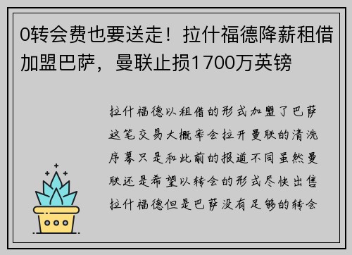 0转会费也要送走！拉什福德降薪租借加盟巴萨，曼联止损1700万英镑